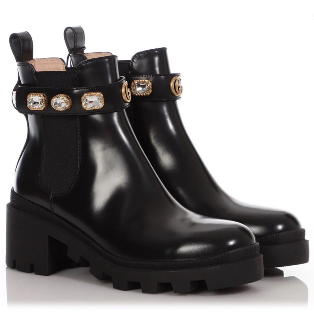 Gucci Black Ankle Boots with Gold Embellishments